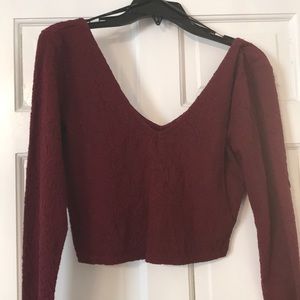 Burgundy Floral Patterned Crop Top